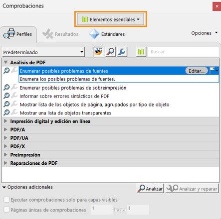 Se muestra el cuadro de diálogo de comprobación preliminar y se resalta el menú desplegable Bibliotecas