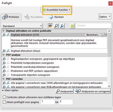 Het dialoogvenster Preflight wordt weergegeven en het vervolgkeuzemenu Bibliotheken is gemarkeerd