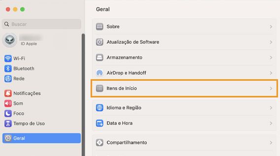 Selecionar itens de logon no macOS Ventura