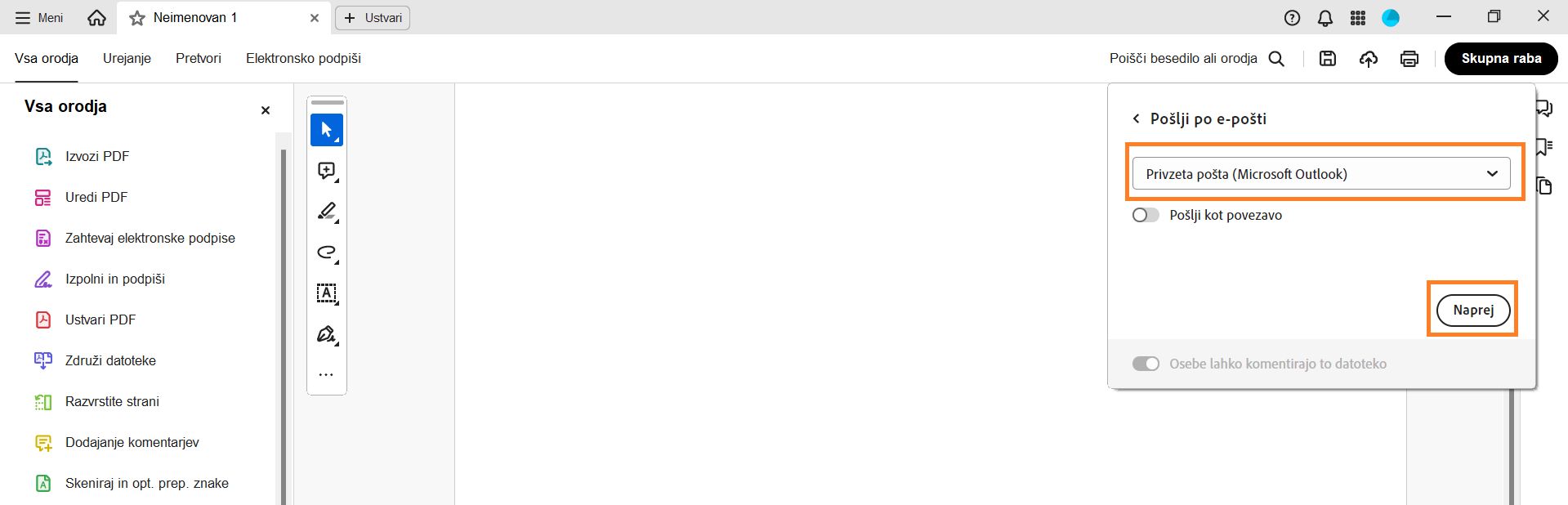 Izbira privzetega e-poštnega odjemalca