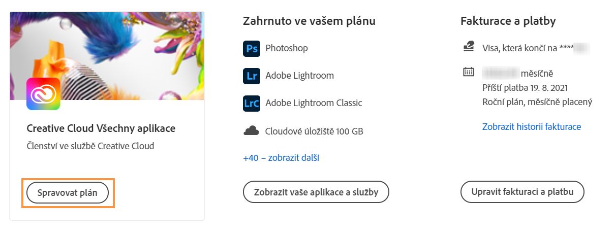 Výběr odkazu Spravovat plán pro upgrade úložiště 