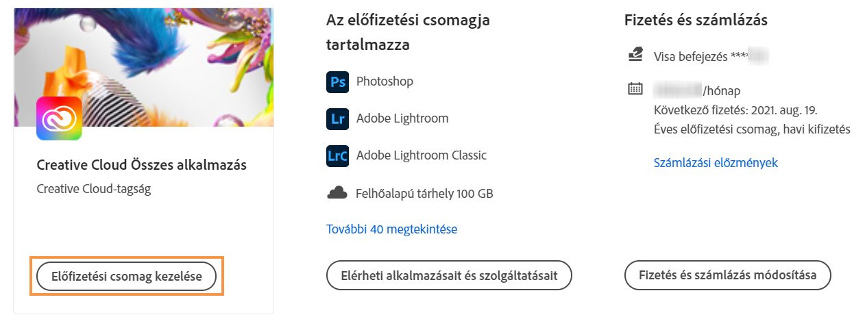 Válassza a Előfizetési csomag kezelése lehetőséget a nagyobb tárhelyre váltáshoz 