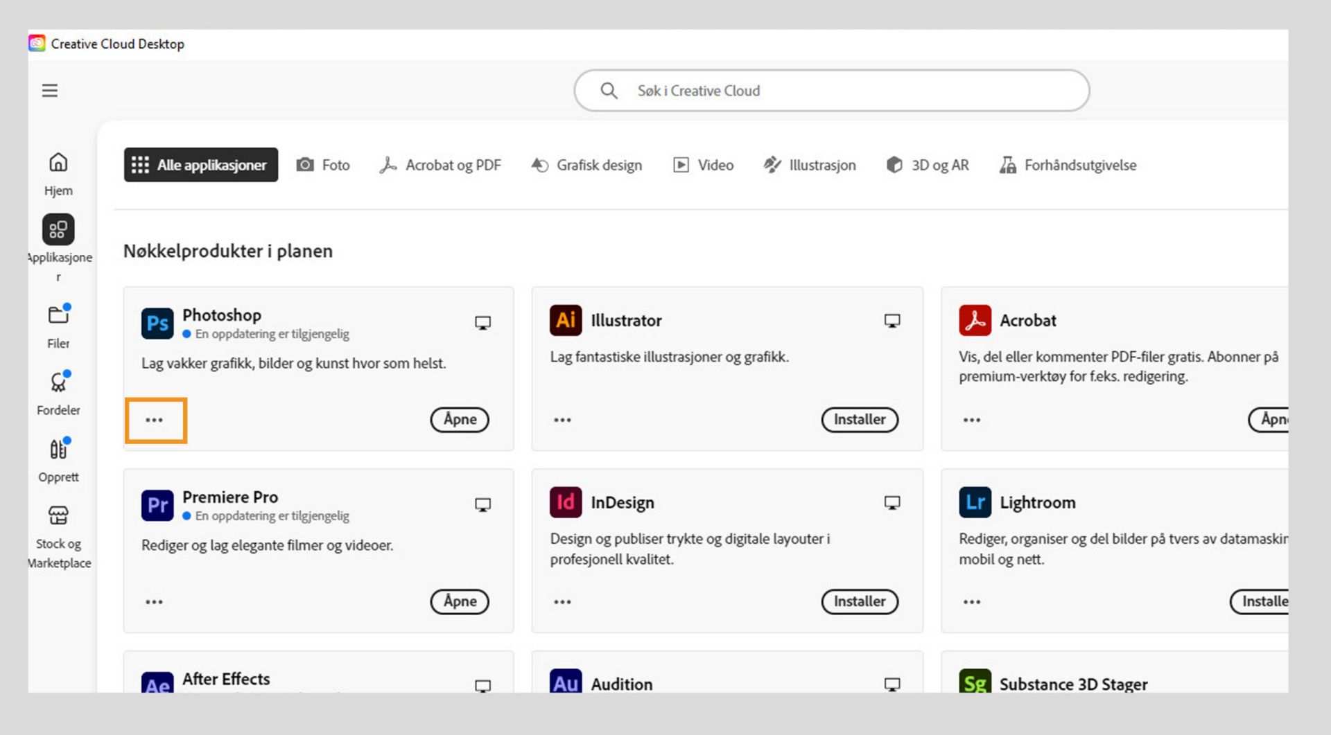 Ikonet for Flere handlinger, som er tilgjengelig nederst til venstre i app-flisen, gir muligheten til å laste ned eldre versjoner av appen. 