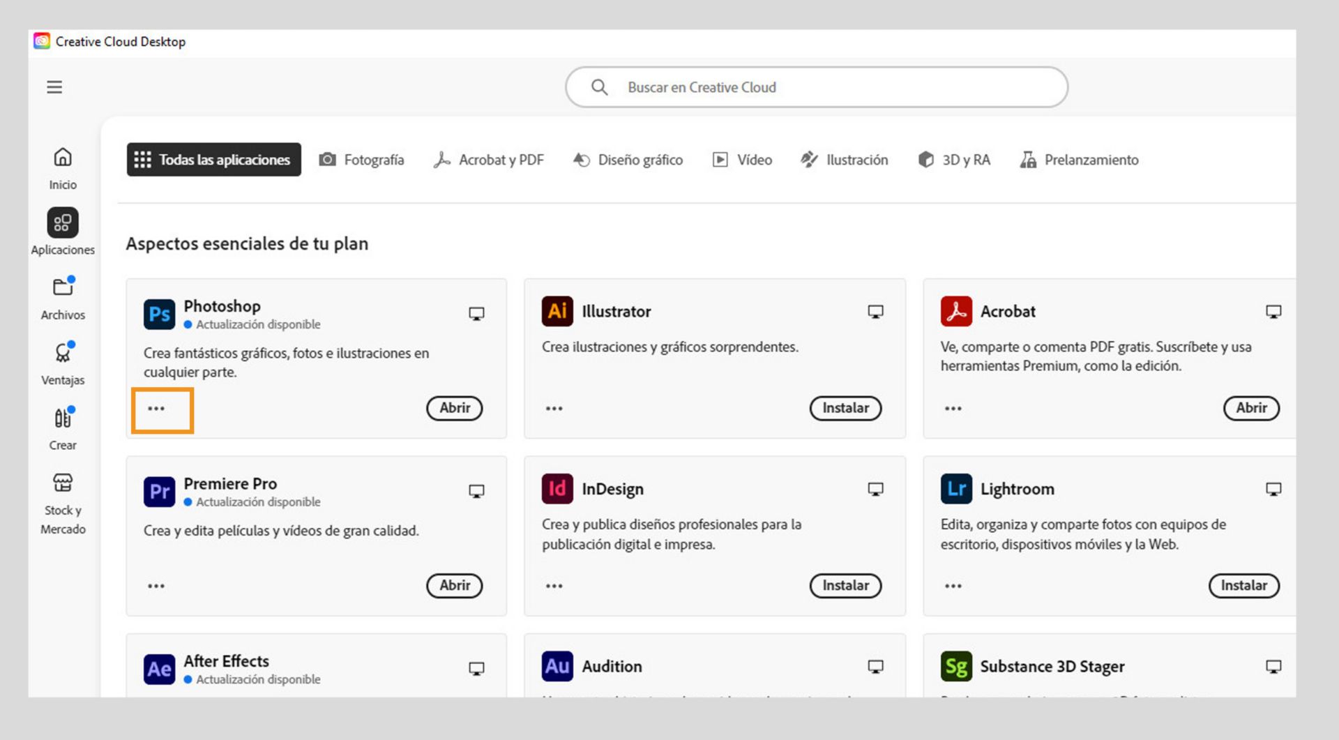 El icono Más acciones disponible en la esquina inferior izquierda del mosaico de la aplicación proporciona la opción de descargar versiones anteriores de la aplicación. 