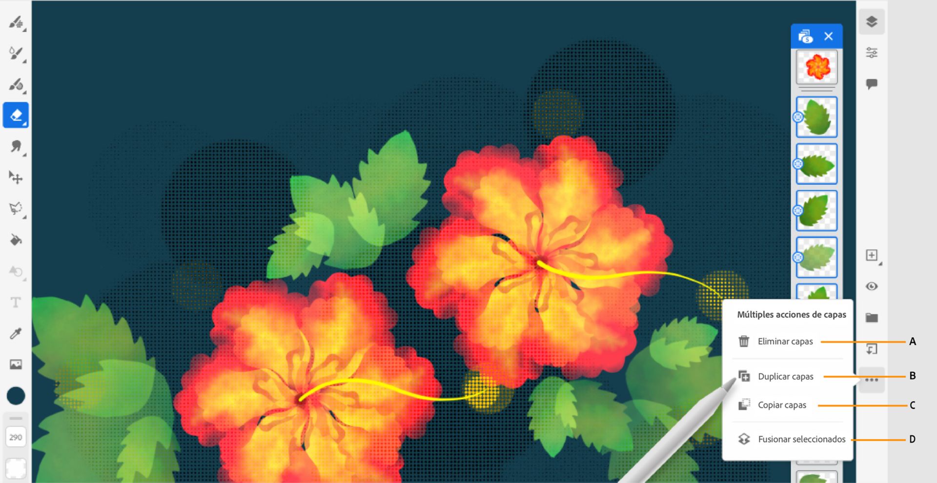 seleccionar acciones de varias capas