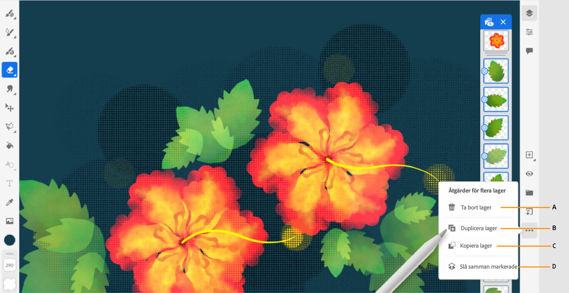 välj åtgärder för flera lager