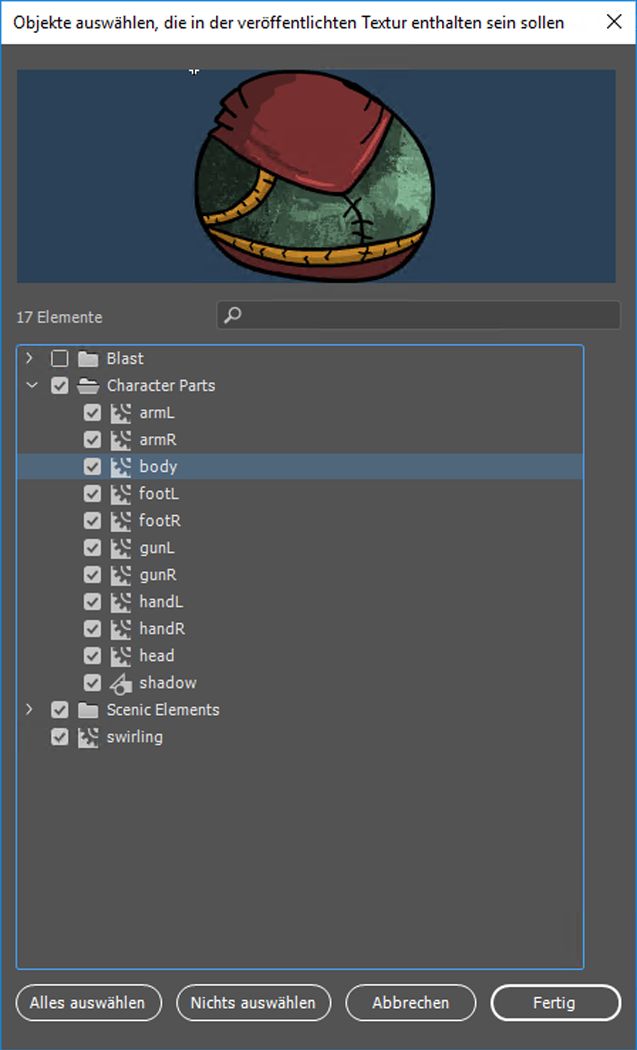 Teilweise Symbolauswahl