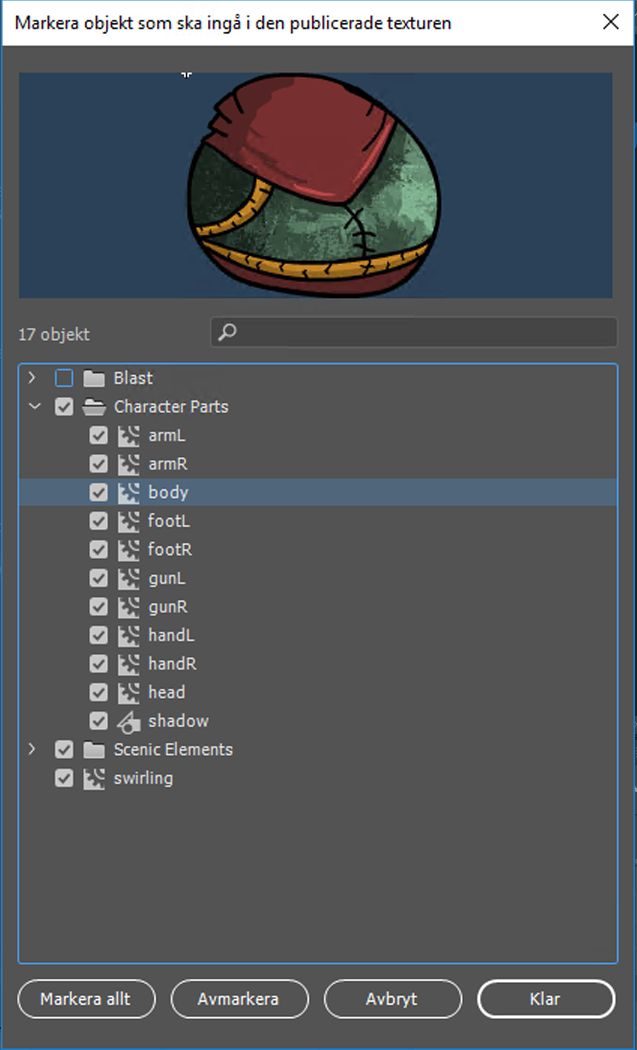 Delvist val av symboler