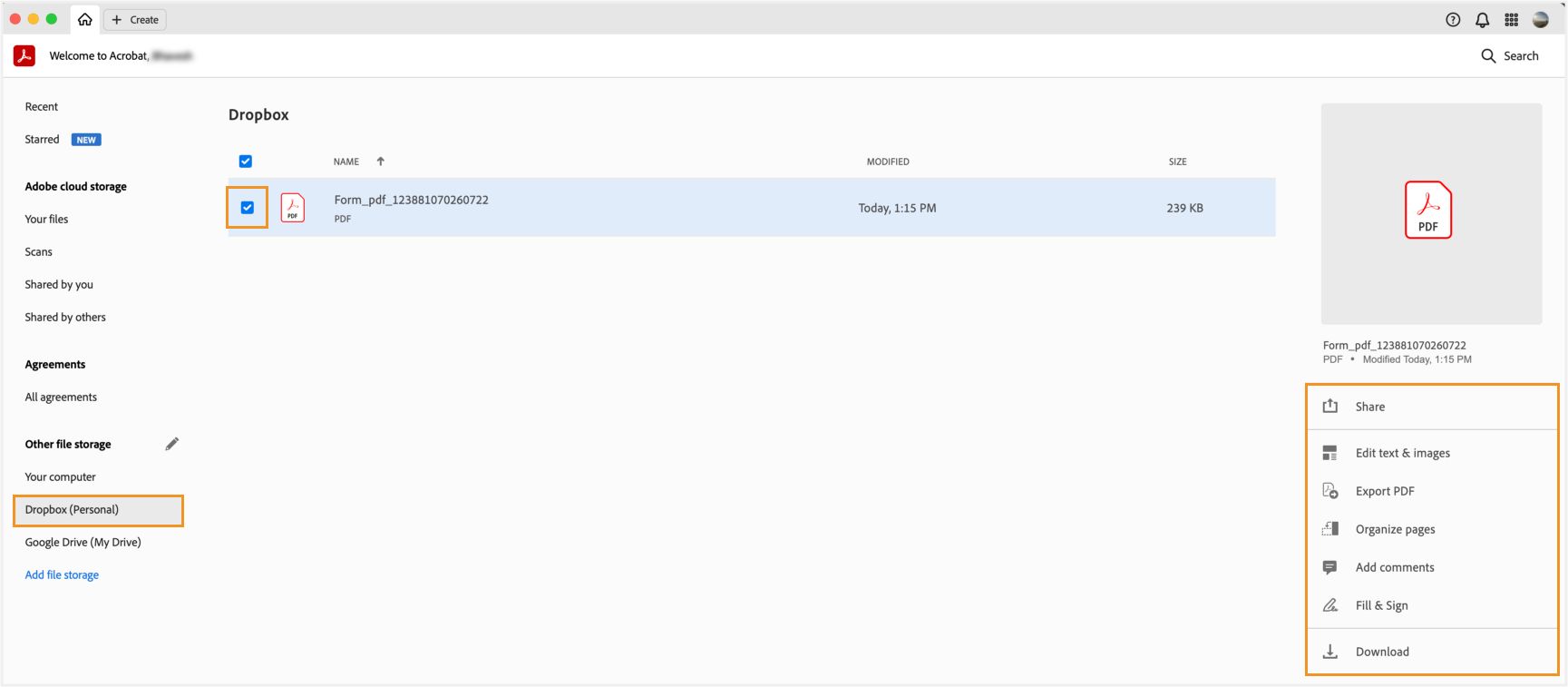 حدد الملف للحصول على الإجراءات الخاصة بالملف المحدد