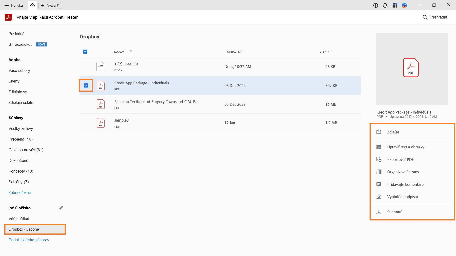Výberom súboru získate akcie špecifické pre vybraný súbor