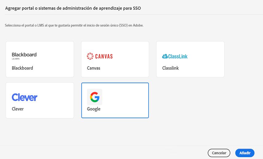 Seleccionar portal o LMS