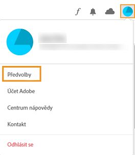 Vyberte Účet a Předvolby