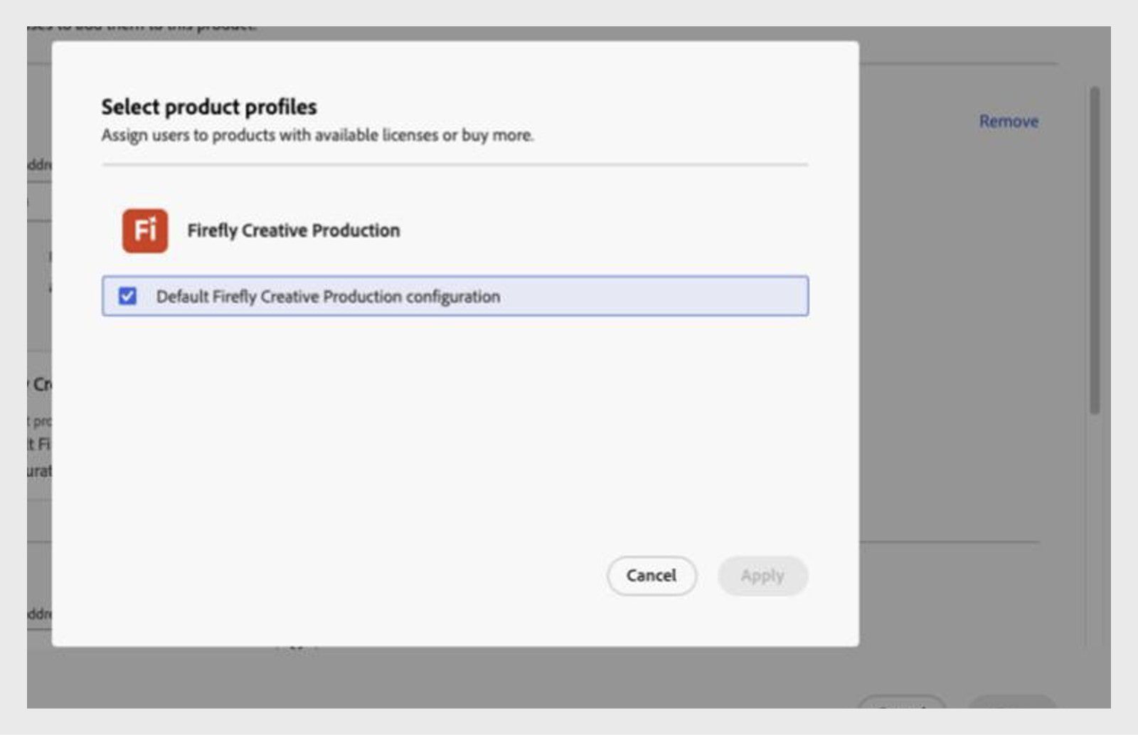 Selecione a página de perfis de produtos com o perfil de produto padrão na FCP selecionada.