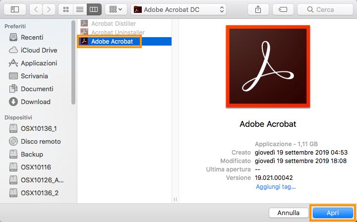 Seleziona Acrobat per disinstallare