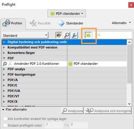 Alternativet Sök i alla bibliotek är markerat i dialogrutan Preflight