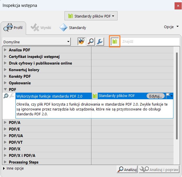 Przeszukaj wszystkie biblioteki  opcja jest podświetlona w oknie dialogowym Inspekcja wstępna