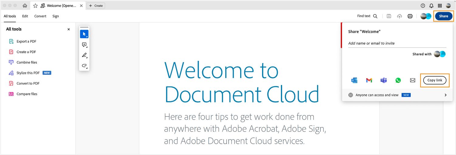 בחרו באפשרות Copy link (העתקת הקישור) בחלון השיתוף כדי להעתיק את הקישור.