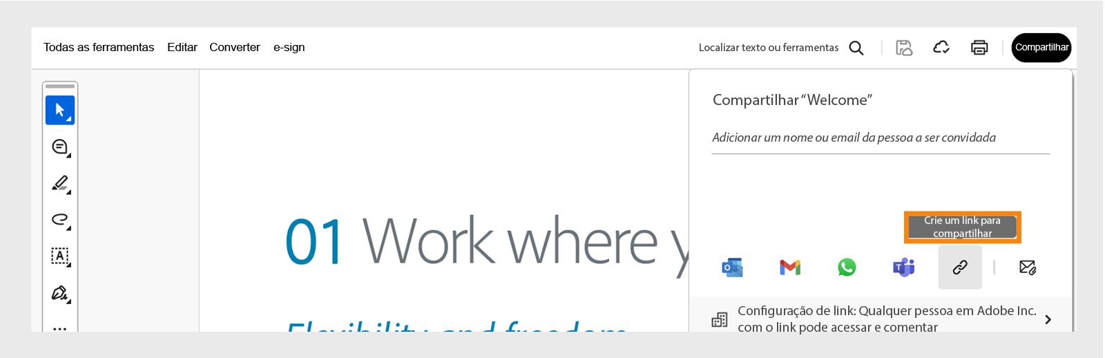  Selecione Copiar link na janela de compartilhamento para copiar o link. 