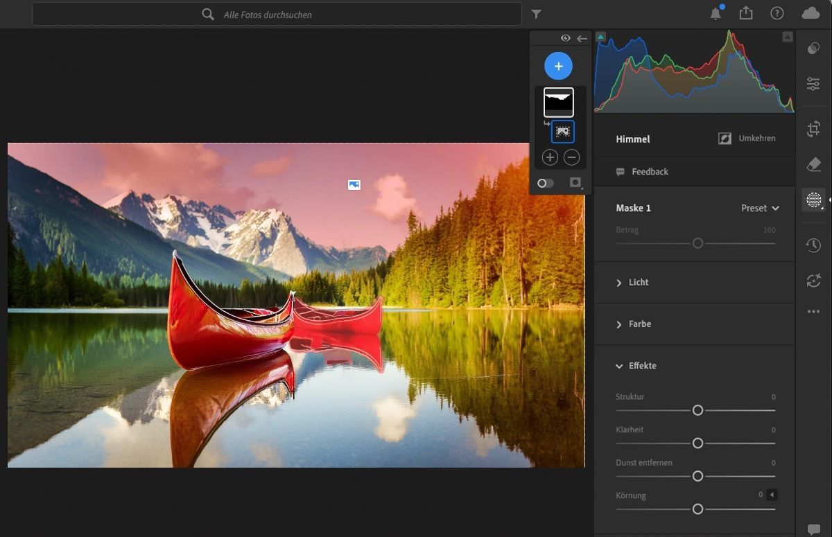 „Himmel auswählen“ in Lightroom