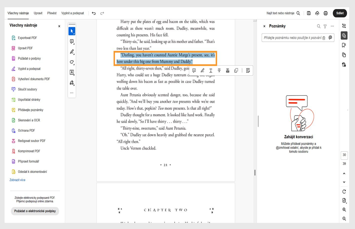 Vyberte text pomocí nástroje pro výběr a začněte psát.