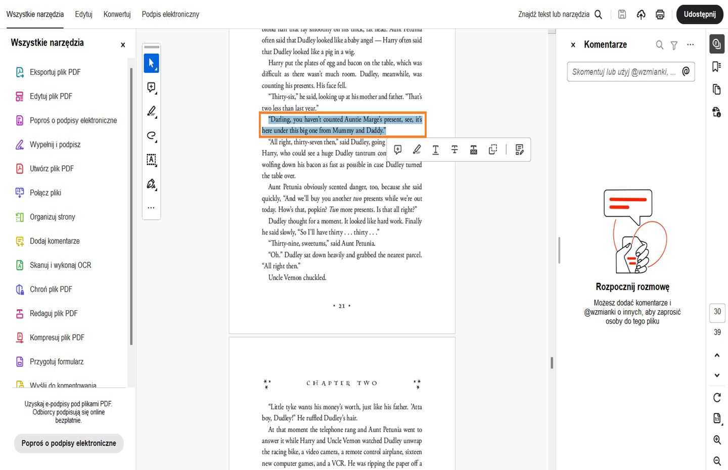 Wybierz tekst za pomocą narzędzia zaznaczania i rozpocznij wpisywanie.