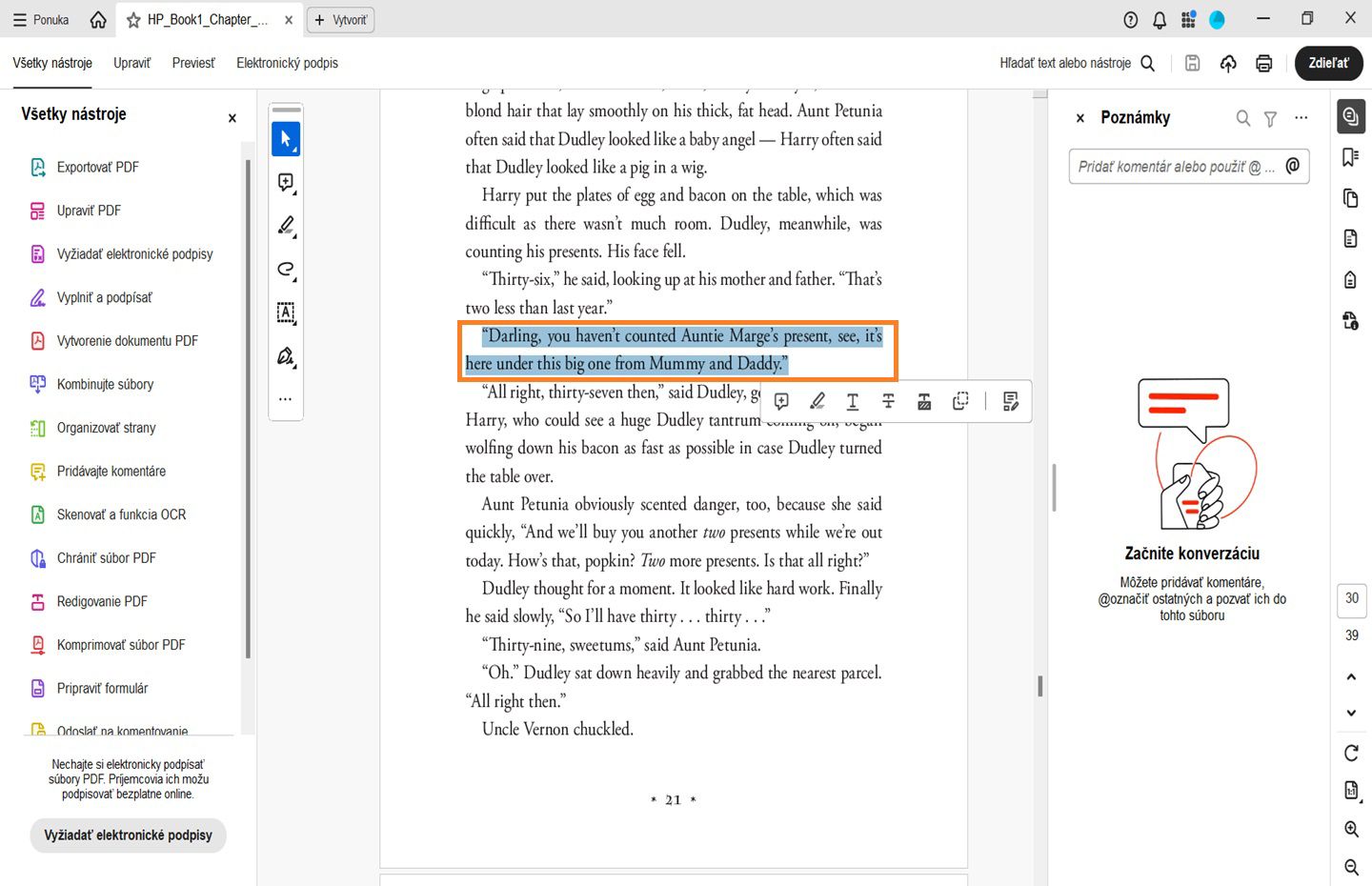 Vyberte text pomocou nástroja na výber a začnite písať.