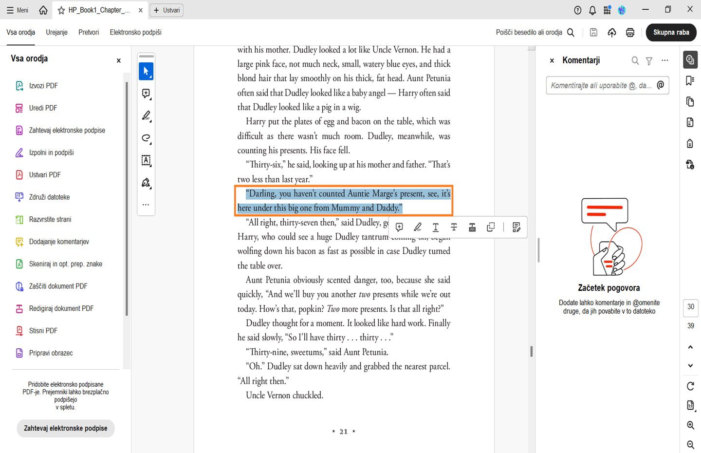 Izberite besedilo z orodjem za izbiro in začnite tipkati.
