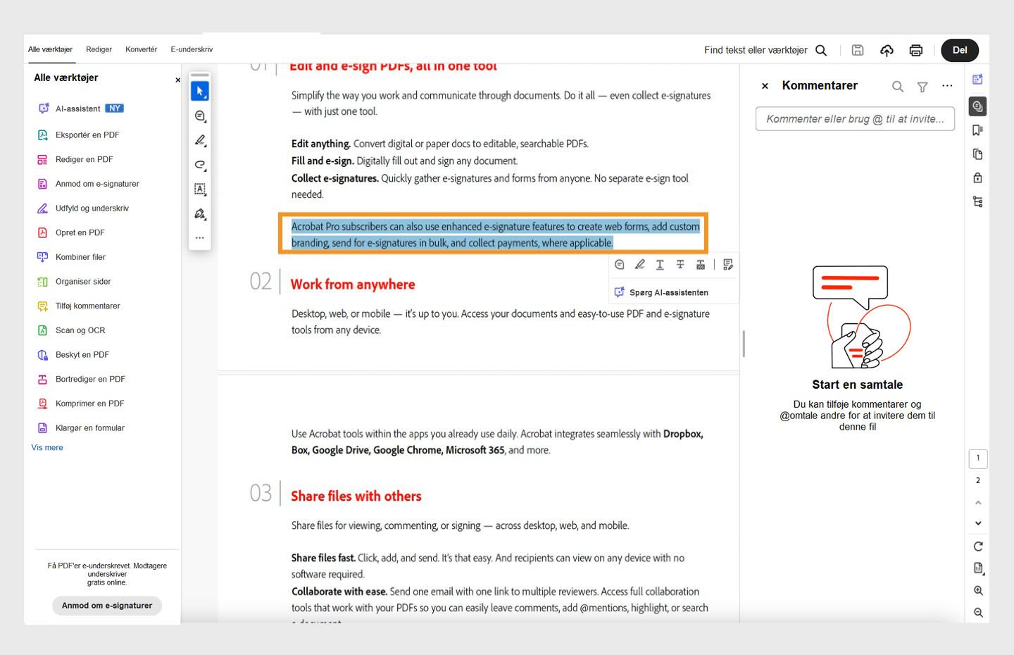 Marker tekst med markeringsværktøjet, og begynd at skrive.