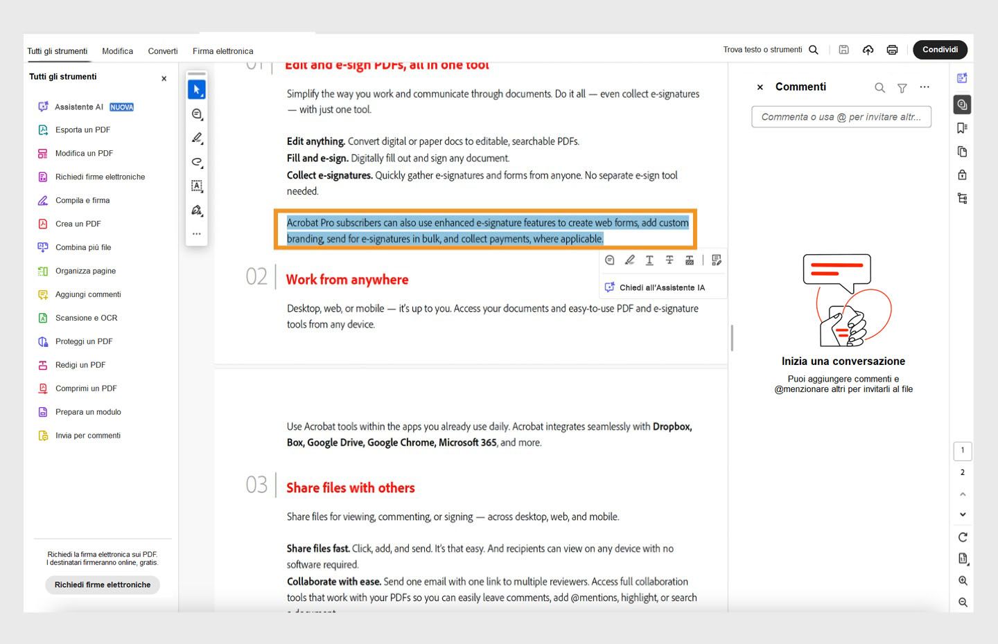 Selezionare il testo con lo strumento di selezione e iniziare a digitare.