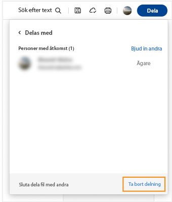 Fönstret Delat med visas och Sluta dela markeras