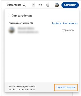 Se muestra la ventana Compartido con y se resalta Anular uso compartido