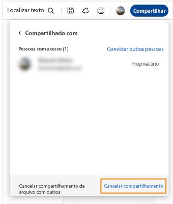 A janela Compartilhado com é exibida e a opção Deixar de compartilhar é realçada