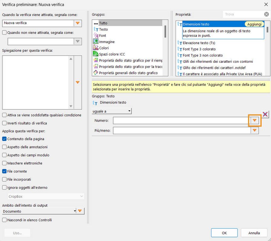 Viene visualizzata la finestra di dialogo Verifica preliminare: Nuova verifica.