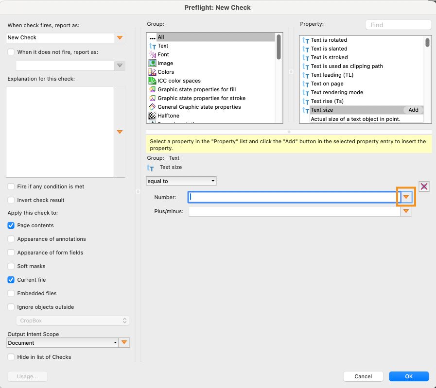 Ön Kontrol: Yeni Değişken iletişim kutusu görüntülenir