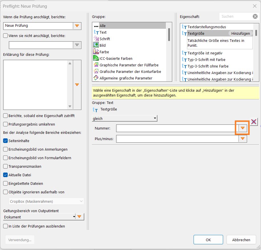 Das Dialogfeld „Preflight - Neue Prüfung“ wird angezeigt gezeigt