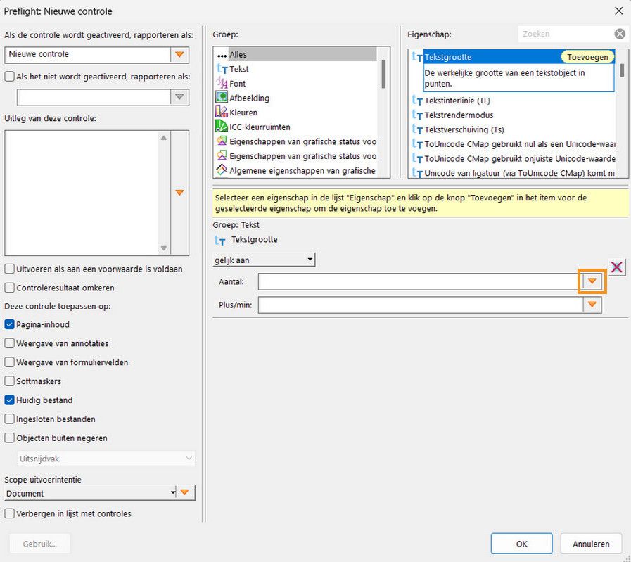 Het dialoogvenster Preflight: Nieuwe controle wordt weergegeven
