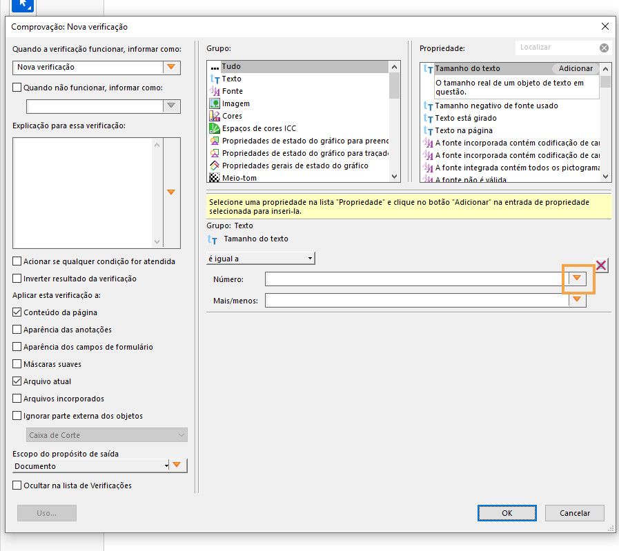 Preflight: dialogrutan Ny kontroll visas