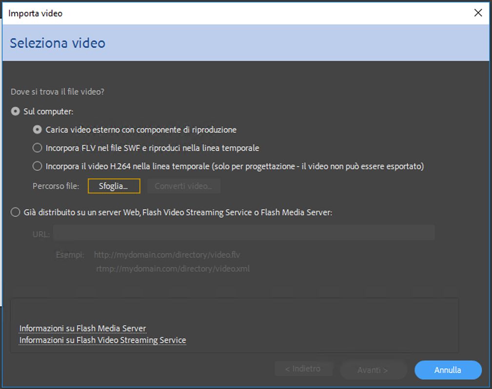 Finestra Seleziona video