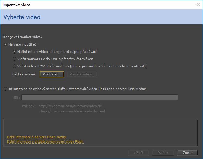 Okno pro výběr videa