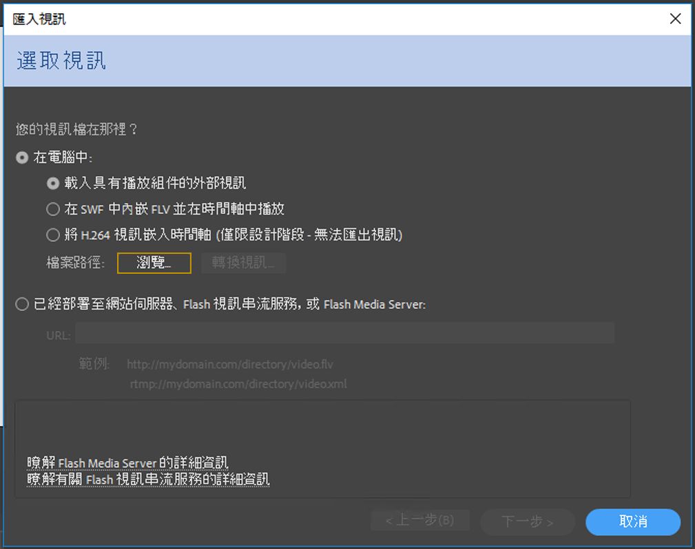 「選取視訊」視窗