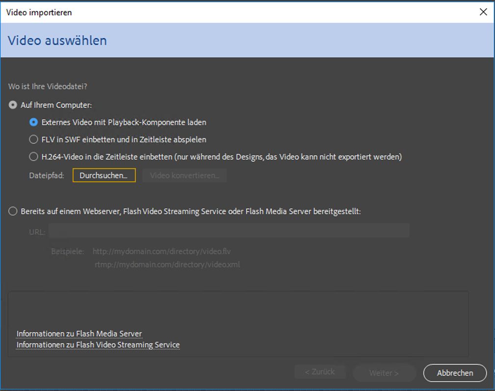Fenster „Video auswählen“