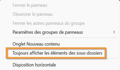 Sélectionnez Toujours afficher les éléments des sous-dossiers pour afficher tous les éléments du sous-dossier. 