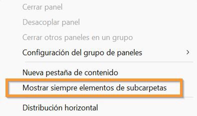 Seleccione Mostrar siempre elementos de subcarpetas para ver todos los elementos de la subcarpeta. 