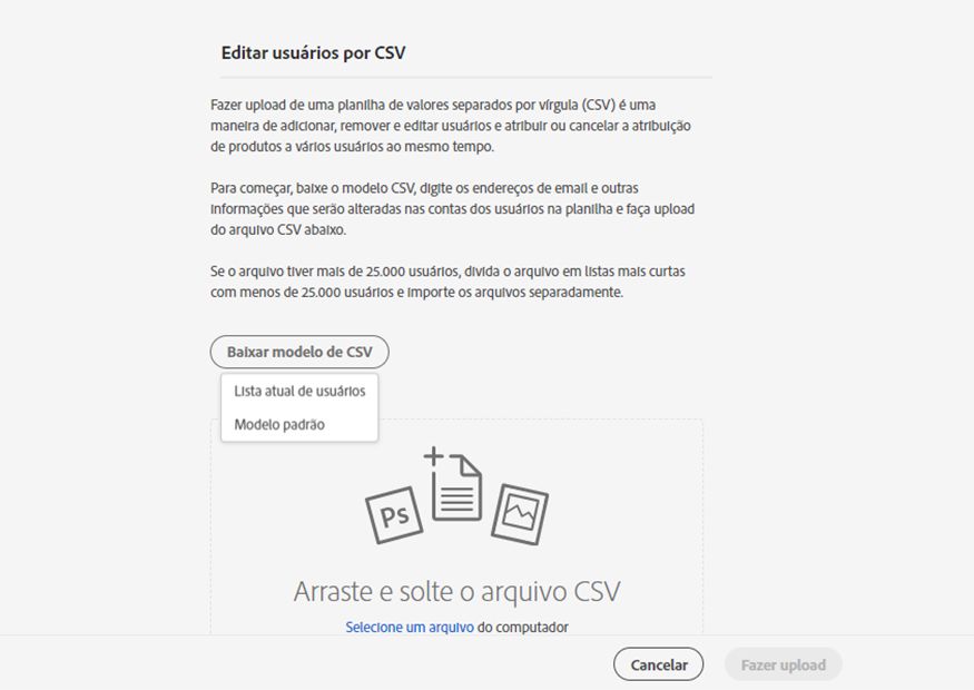 Arraste e solte ou selecione um arquivo para fazer upload
