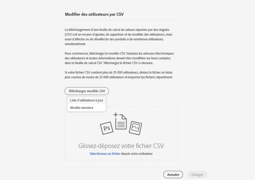 Glisser-déposer ou sélectionner un fichier à charger