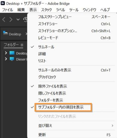 サブフォルダー内の項目を表示を選択して、フォルダーの内容を表示します。 