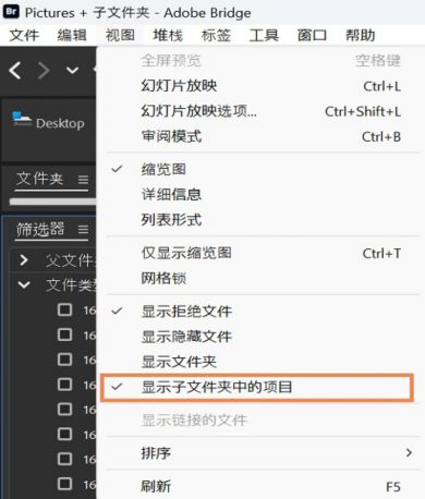 选择“显示子文件夹中的项目”以显示文件夹的内容。 
