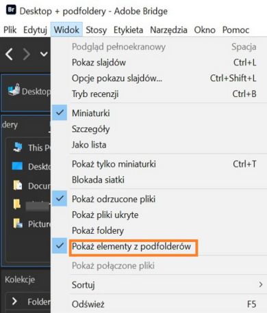 Wybierz opcję Pokaż elementy z podfolderów, aby wyświetlić zawartość folderów. 