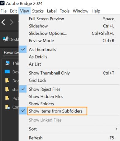 Select Show Items from Subfolders to display the contents of folders. 