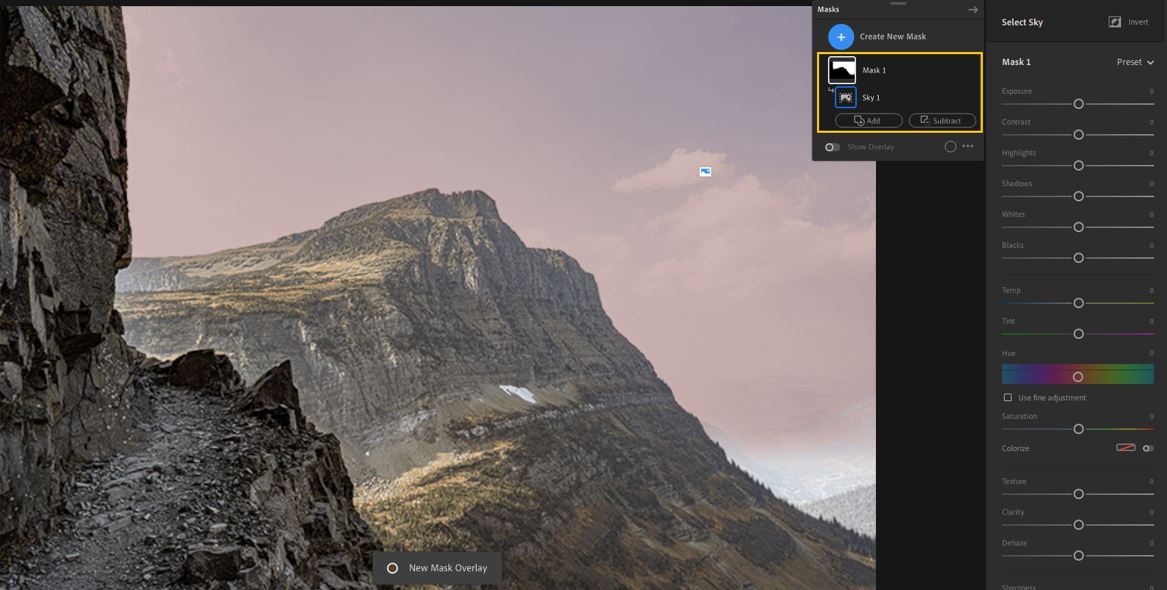 Automatyczne zaznaczanie nieba w aplikacji Lightroom na komputery